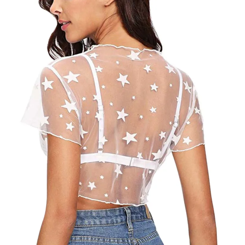 Летние женские футболки с коротким рукавом и принтом в виде звезд модные