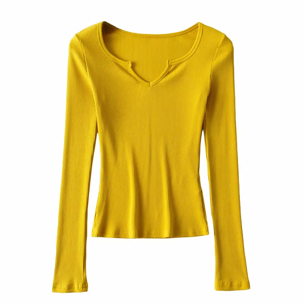 Повседневная Женская облегающая футболка из мягкого хлопка с V-образным вырезом