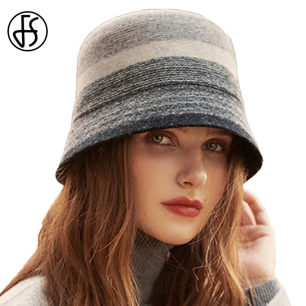 

FS Elegant Women Autumn Winter Warm Woolen Basin Hats Wool Felt Fedora Hat Foldable Bucket Cap Ladies Cloche Bowler Church Caps