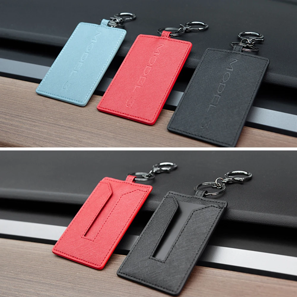 Fashion Leather Key Card Holder For Tesla Model 3 Y Protector Cover Keychain Car Accessories | Автомобили и мотоциклы