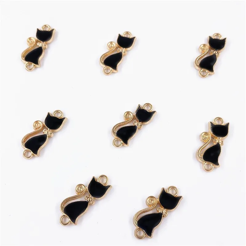 

20Pcs/Lot Enamel Charms KC Gold Cat Pendants Accessories For DIY Bracelet Necklace Earrings Jewelry Making Findings