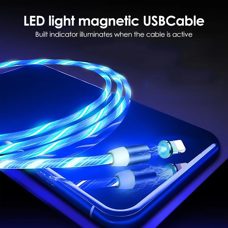 Магнитный USB кабель светящийся светодиодный для iPhone XR X 7 8 Micro Type C зарядное