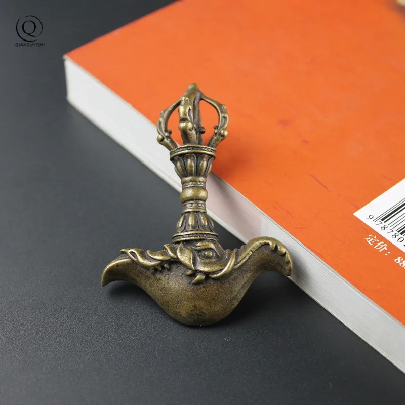 Непал Чистая медь ручной работы Слон голова вниз демон Пест Ваджра украшения