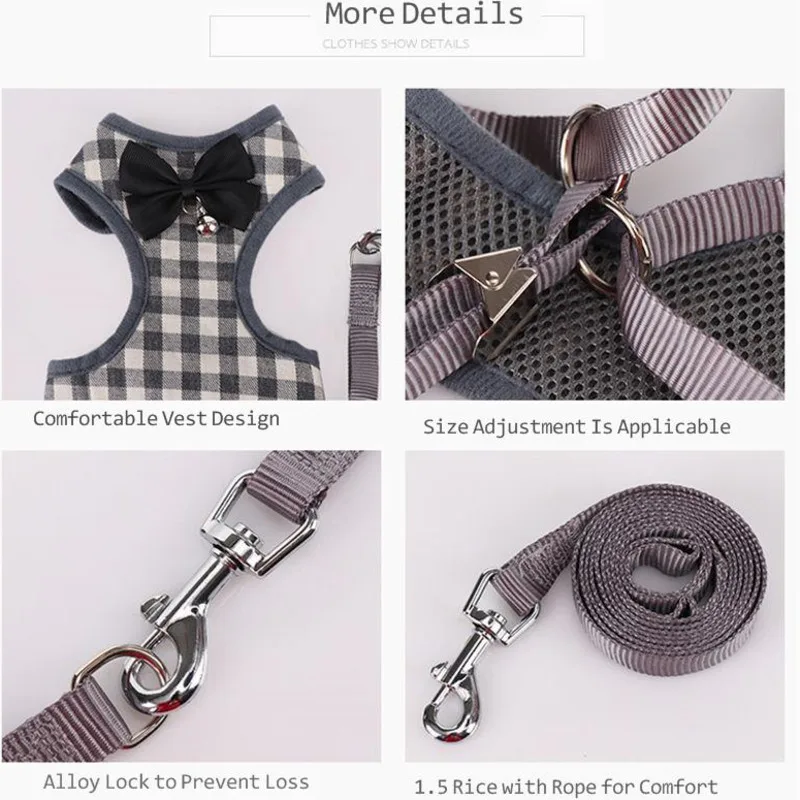 

Pets Plaid Traction Supplies Pet Dogs Cat Leash Small Dog Puppies Supplies Teddy Dogs Leash Dog Chain Chest Strap Bell Collar