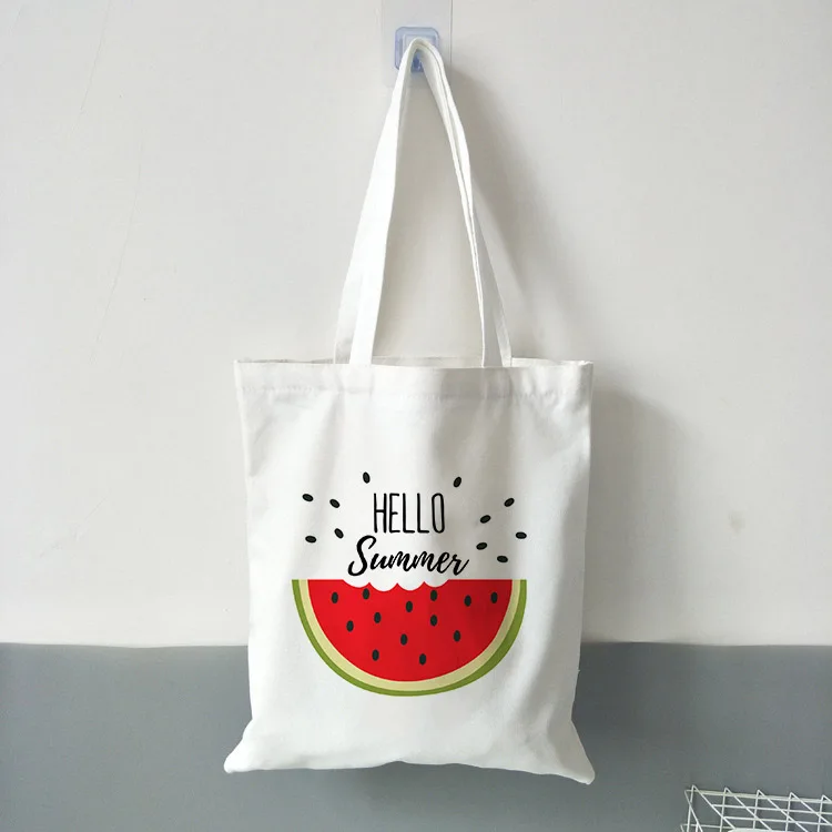 Новая женская Повседневная тканевая сумка Hello Summer с принтом арбуза, сумка для покупок, дамская сумка, многоразовая Большая вместительная сумка
