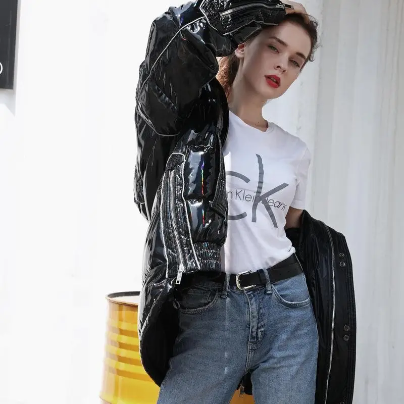 Черный белый утиный пух куртки девушки 2019 зимняя куртка отражающие легкие