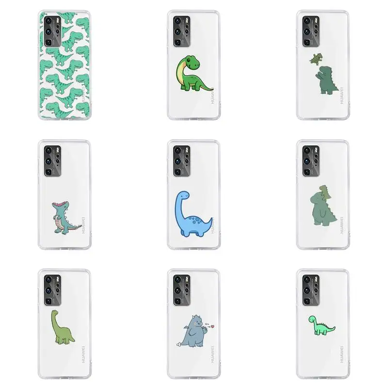 

cartoon dinosaur Phone Case Transparent For Huawei honor V 9 8 10 20 7 i S A C X pro lite play Soft TPU Clear Mobile bags