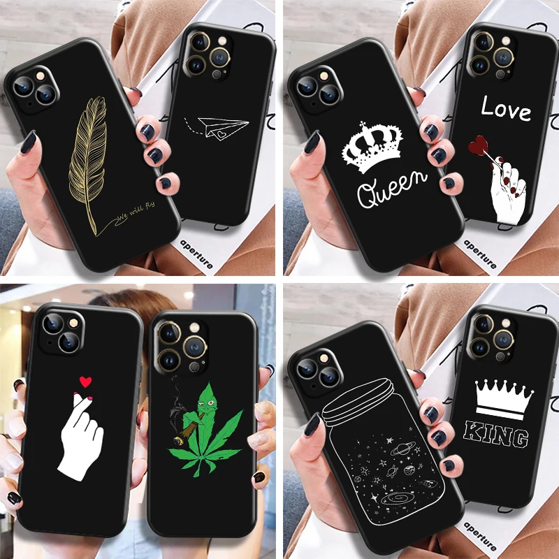 

Cute Cartoon Matte Phone Case For Apple iPhone 13 12 11 Pro Mini X XR XS Max 5 6 6S 7 8 Plus SE2020 Black Liquid Silicon funda