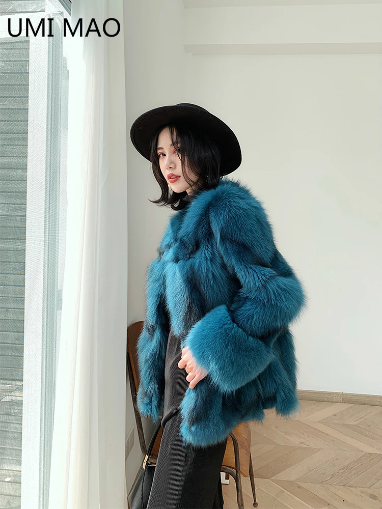 

UMI MAO Fur Coat Women Winter New Imported Whole Skin Fox Fur V-neck Young Short Was Thin Snow Overcoat Natural Fur Collar Coat