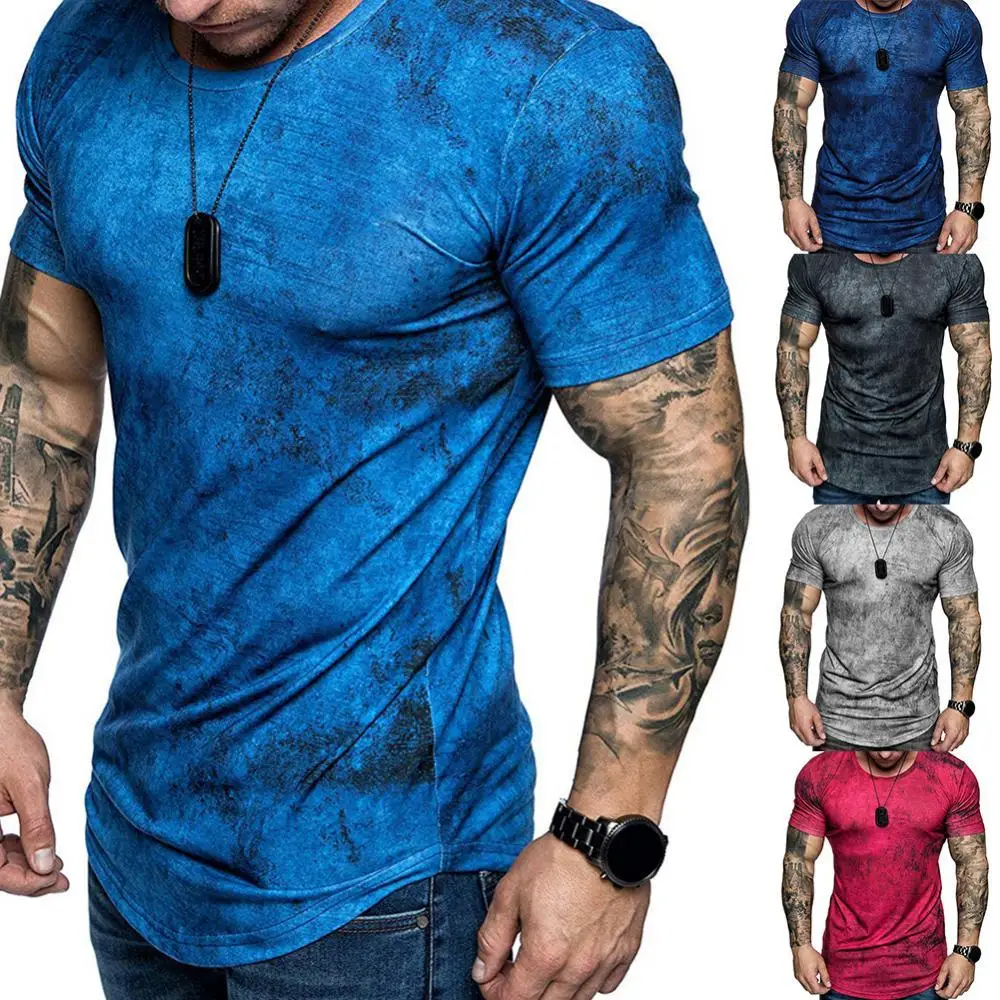 

Hot Sales Fashion Summer Men Slim Fits Tie Dye T-Shirt Round Neck Short Sleeve Tee Top