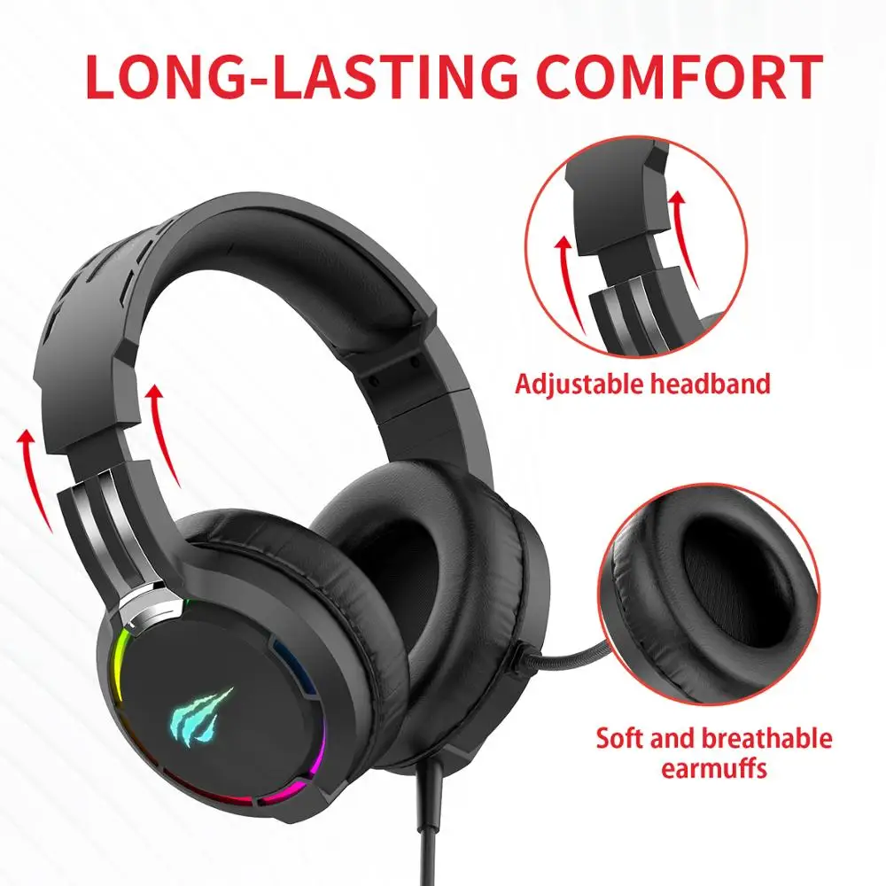 havit professional rgb gamer headset for computer ps4 gaming headphones adjustable bass stereo pc wired headset with mic switch free global shipping