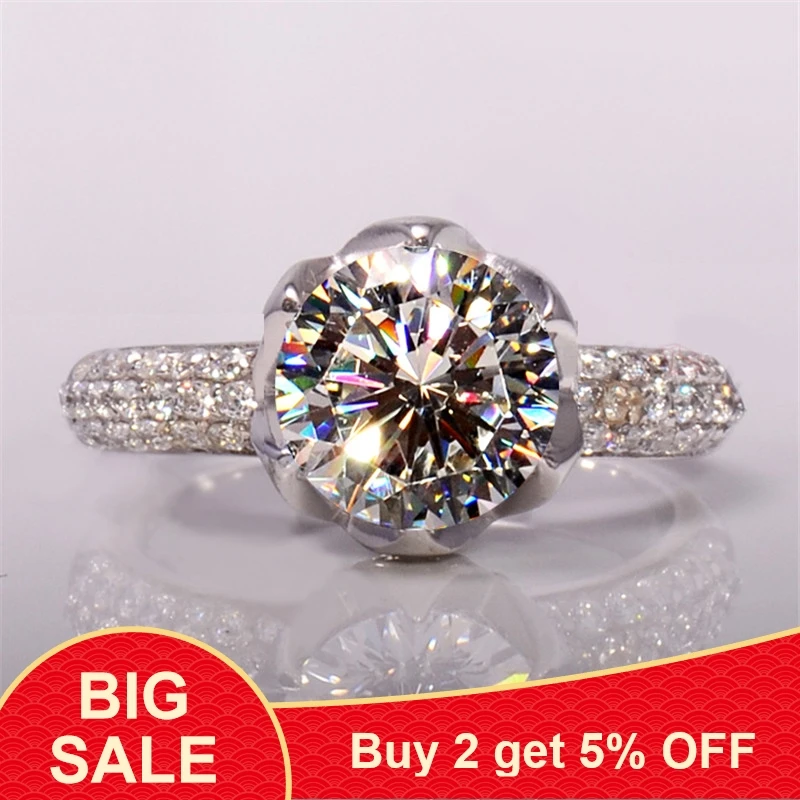 Женское кольцо с цветком обручальное из стерлингового серебра 925 пробы 3 карата