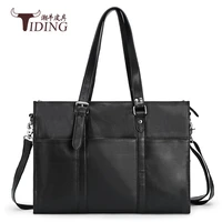 man business briefcase black genuine leather casual tote hand bags male travel shoulder handbag