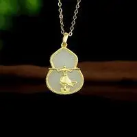 

New Welfare Hetian Jade White Jade Ancient Silver Gilding Inlaid Life Love Great Sage Return Blessing Men and Women Pendant