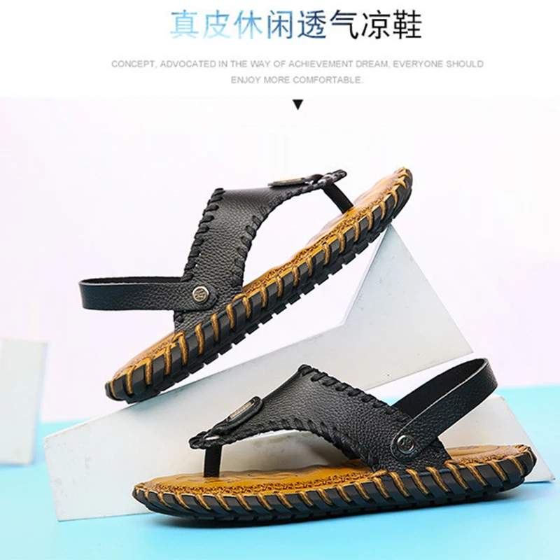 

2021 Summer Men's Flip Flops Home Leather New Fashion Beach Outdoor Casual Shoes Flat Comfortable Non-Slip Sandals 38-44
