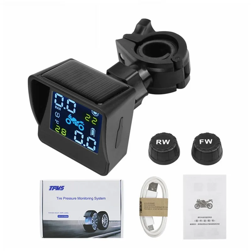Мотоцикл TPMS USB солнечной зарядки двигателя шин давление температура мониторинга