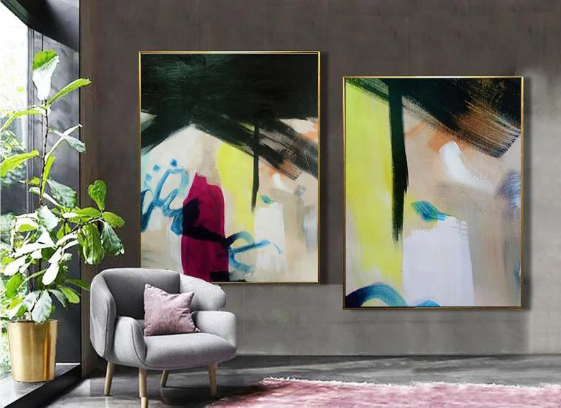 

Set Of 2 Paintings Acrylic Art On Canvas Oversized Paintings Abstract Artwork Extra Large Wall Art Large Oil Painting Home Decor