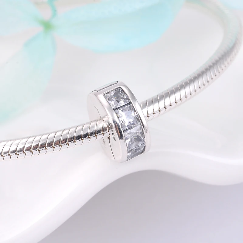 Модные круглые квадратные циркониевые бусины из стерлингового серебра 925 пробы