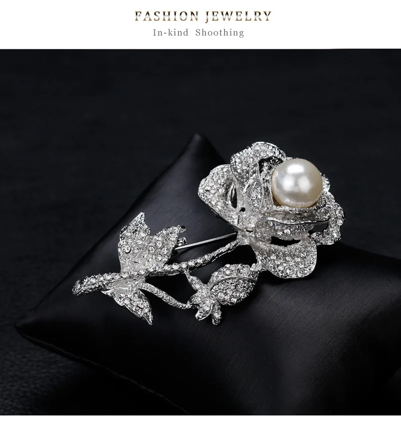 Золотая Роза хрустальные стразы бриллиантовая брошь с искусственным жемчугом