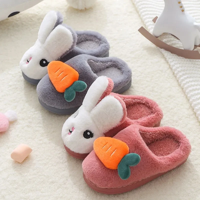 

Toddlers winter home slippers plush warm baby shoes funny rabbit plush slides home slippers children shoes