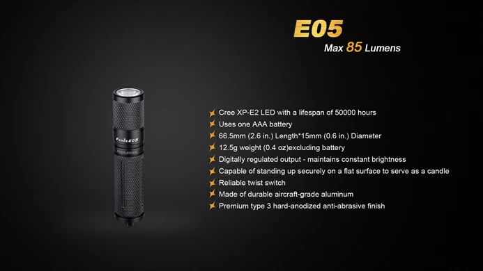FENIX E05 Edition Cree XP-E2 светодиодный Flshlight 3 режима 85 люмен на 1* AAA аккумулятор