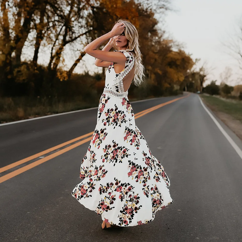 

Hot Selling European and American Dress Sleeveless Printing Irregular Dress