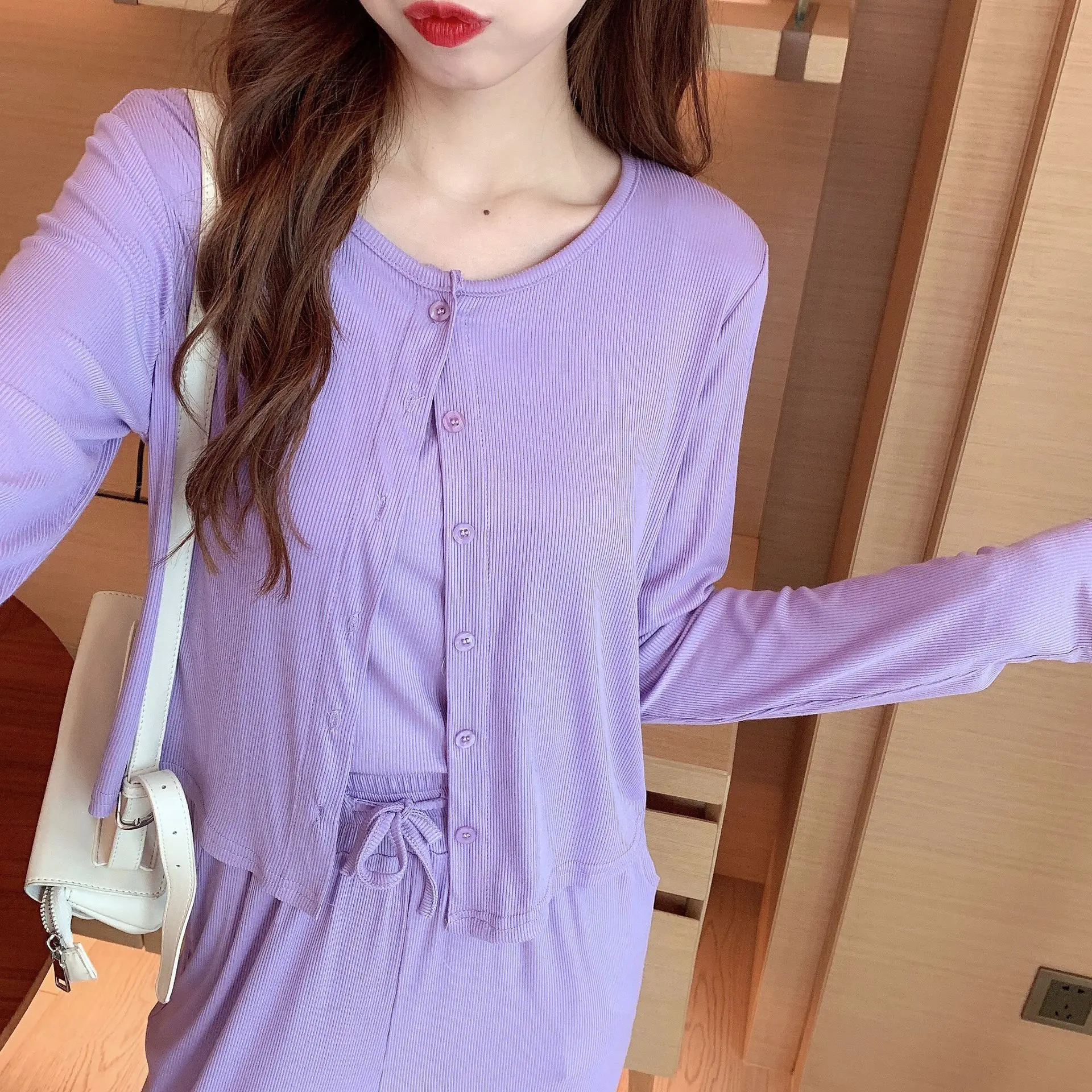 

3 Pieces Set Women Long Sleeve Cardigan and Sleeveless Pullover Tops and Pants Casual 3 Three Piece Matching Sets Conjuntos F37