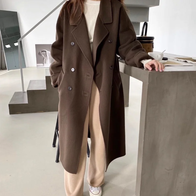 

Autumn Winter Women Woolen Jacket Female New Style Fashion Mid-Long Blends Coat Ladies Thicken Double-faced h Coats A359