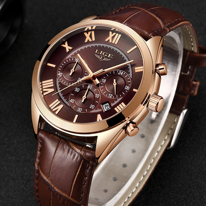Часы LIGE мужские наручные кварцевые брендовые Роскошные водонепроницаемые