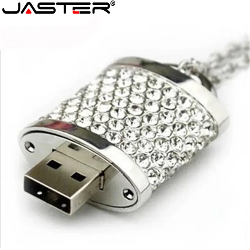 

JASTER personalized creative jewelry crystal rhinestone lock usb flash drives 32gb 64GB usb 2.0 diamond necklace pendrive gift