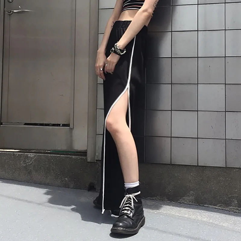 Lucyever Fashion Striped Wide Leg Pants Woman High Waist Loose Open Black Women Autumn Casual Streetwear Pantalon Femme | Женская одежда