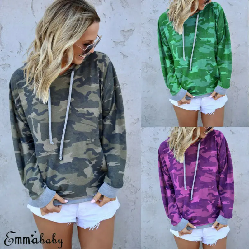 Women Camo Leopard T- Shirt Fashion Ladies Long Sleeve Tops Blouse Casual Hoodie Sweatshirt | Женская одежда