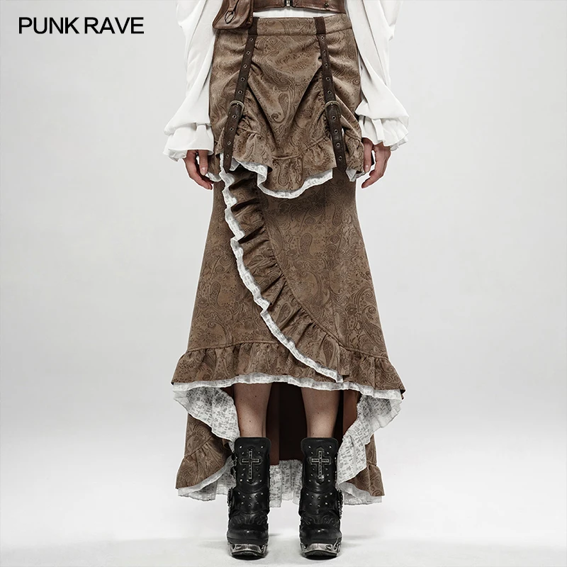 

PUNK RAVE women's Steampunk Gorgeous Noble Fishtail Skirt Victorian,Fishtail skirt with gorgeous lotus leaf edge WQ441