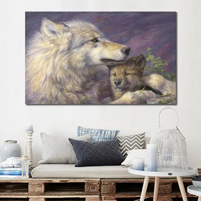 Ручная роспись волка картина маслом матери любовь холст искусство картины