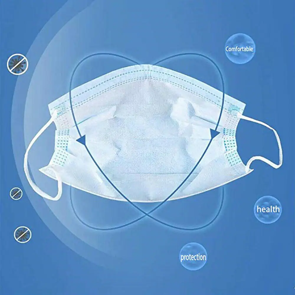 50Pcs/100pcs Mask Disposable Nonwove 3 Layer Ply Filter mouth Face mask filter safe Breathable dustproof Protective masks | Безопасность