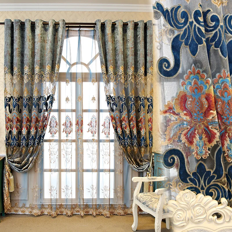 

1 pcs Window Curtain Luxurious Upscale Jacquard Yarn Curtains Peony Pattern Voile Door Window Curtains Living Room Bedroom Decor