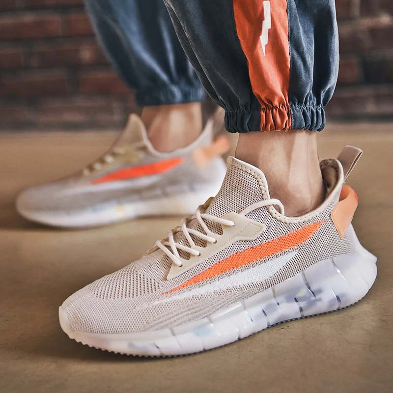 

White Casual Shoes Sports Sneakers Fashionable Shoes White Men Casual Man Fashion Solid Knitting Comfortable Breathable Mesh