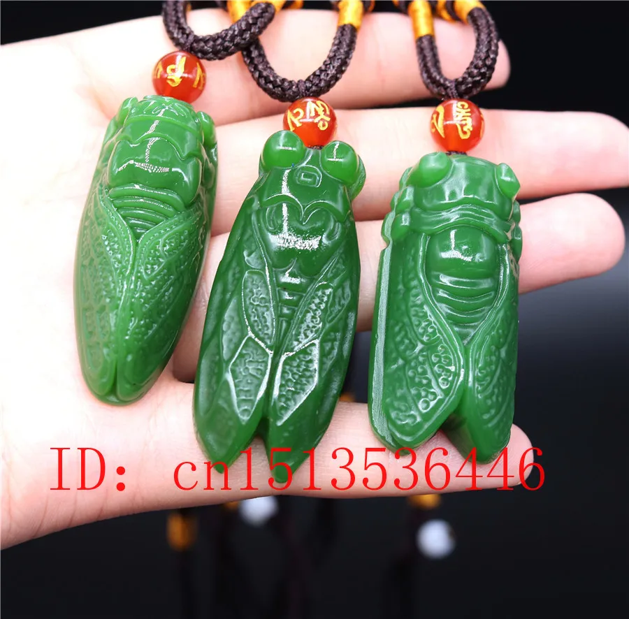 Ожерелье Цикада из натурального зеленого нефрита кулон ювелирные изделия ручная