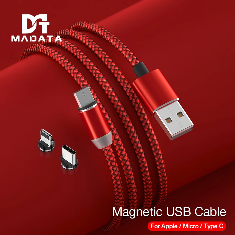 Магнитный светодиодный кабель MADATA Micro usb type C, магнитный usb-кабель для зарядки iPhone 11X7 8 XS Max XR huawei samsung xiaomi LG