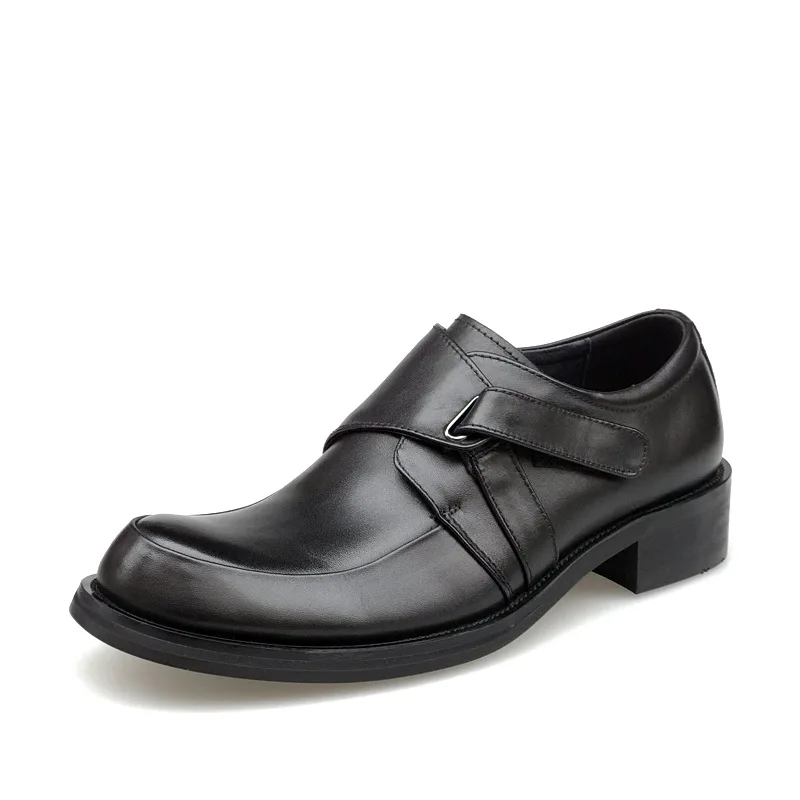 

Men's Dress Shoes Genuine Leather Slip On Buckle HOOk&LOOP Smart Casual Oxfords Chunk Heel Height Increasing Wedding Shoes