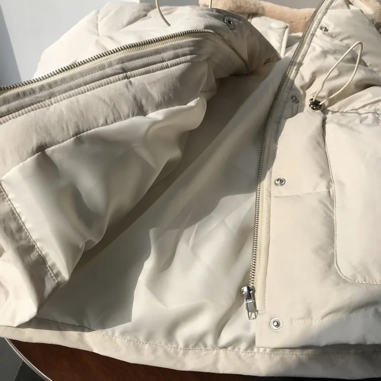 2022 Women's Clothing Winter Down Cotton Bread Wear Short Style Cotton Clothes Women Pull Rope Waist Rabbit Hair Lapel
