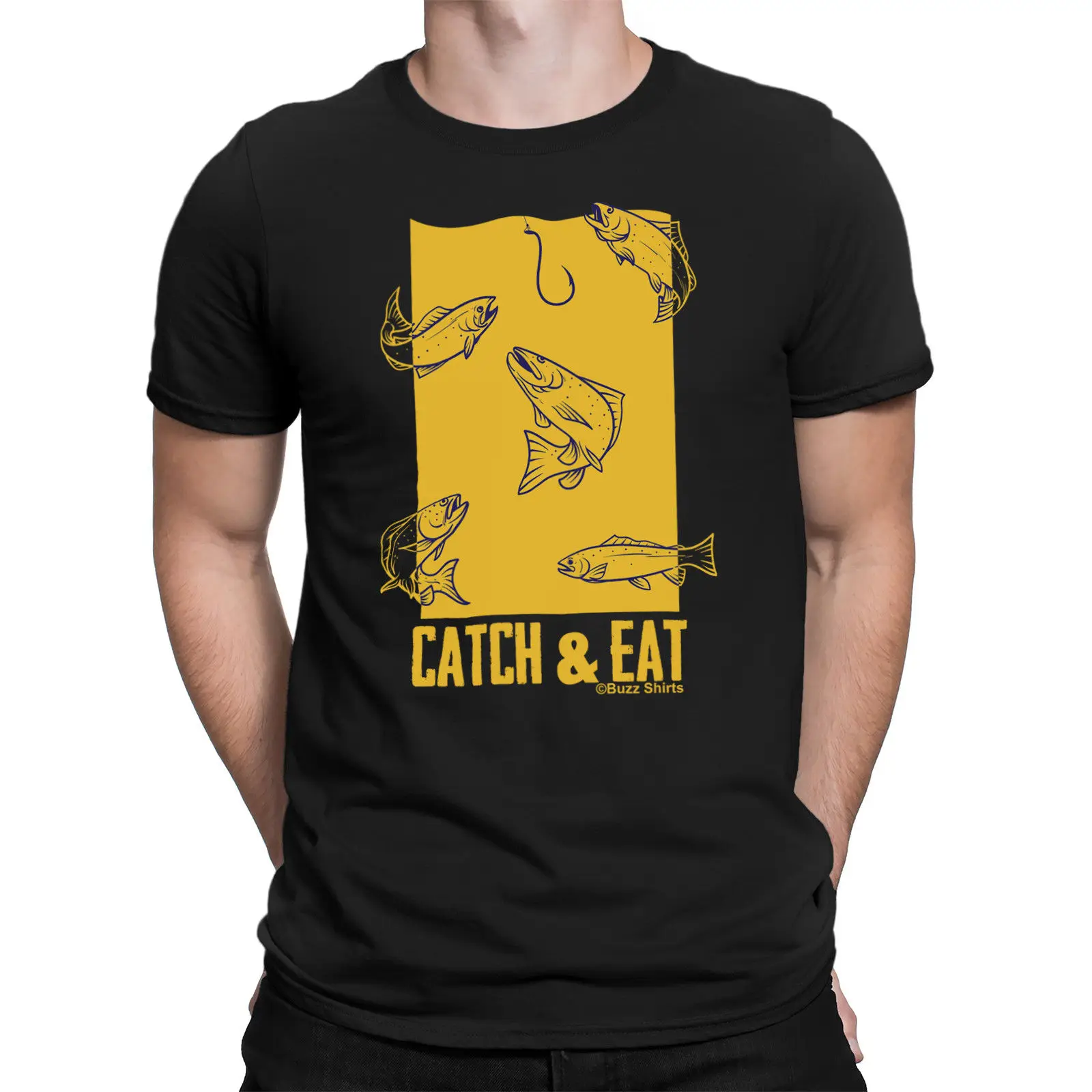 

Mens Funny FISHERMANer FISHINGER T-Shirt 'CATCH AND EAT' Christmas Birthday Gift New Fashion Cool Casual T Shirts