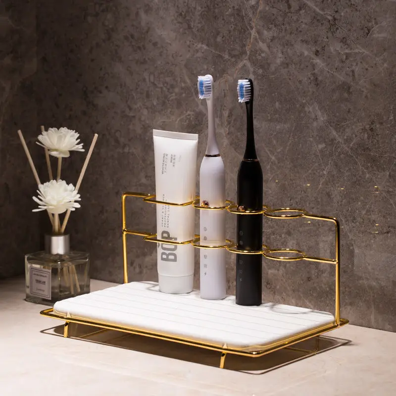 

Bathroom Bathroom Light Luxury Electric Toothbrush Holder Set Desktop Vanity Shelf Storage Rack Toothpaste Holder Free Punch