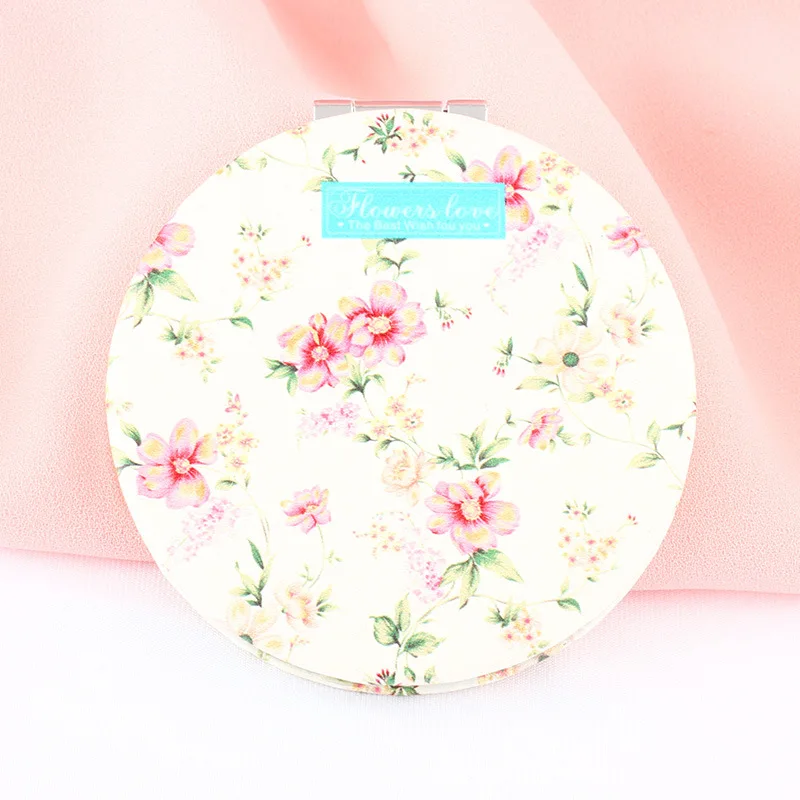 PU Folding Small Mirror Portable Makeup Pocket Mirror Round Mirror - Цвет: 20