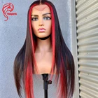 Hesperis с красной подсветкой кружевные передние человеческие волосы парики средней части бразильские Реми 13x4 Выделенные человеческие волосы парики для черных женщин