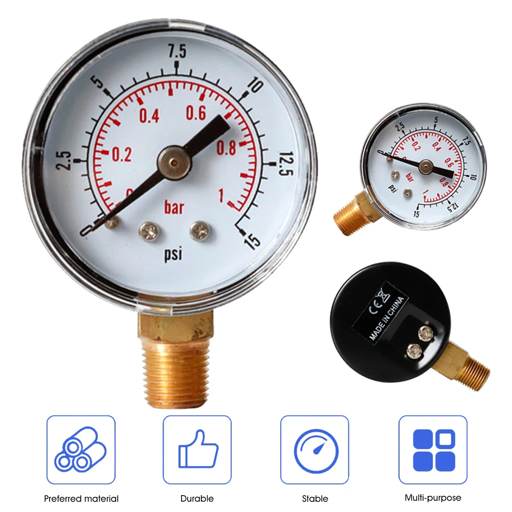 

Портативный Манометр с двойным циферблатом, 1/8 дюйма, 0-1 бар/0-15psi