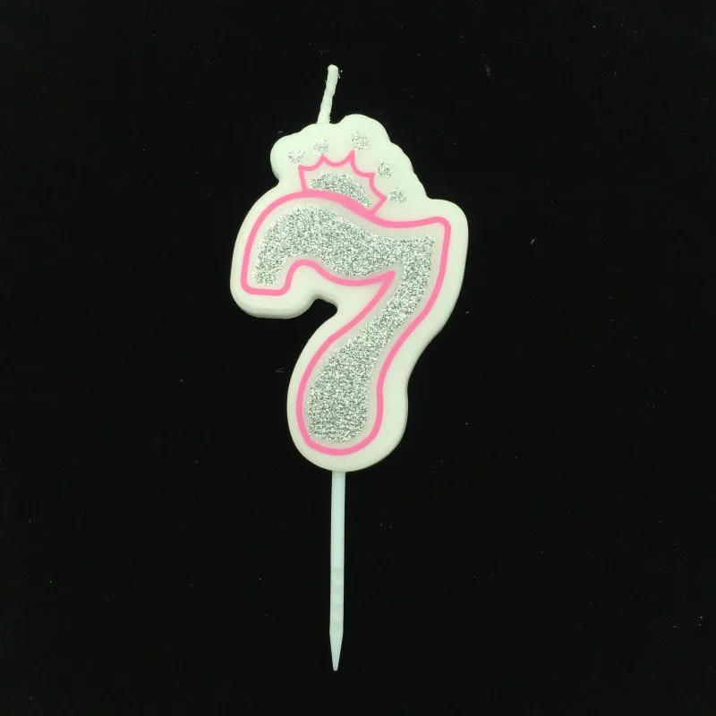 Pink 7 Сверкающие Серебристые розовые/синие свечи с цифрами на день рождения 0-9 для детей, взрослых девочек, для вечеринки на день рождения, короны, свечи для торта, украшения - Цвет: Pink 7