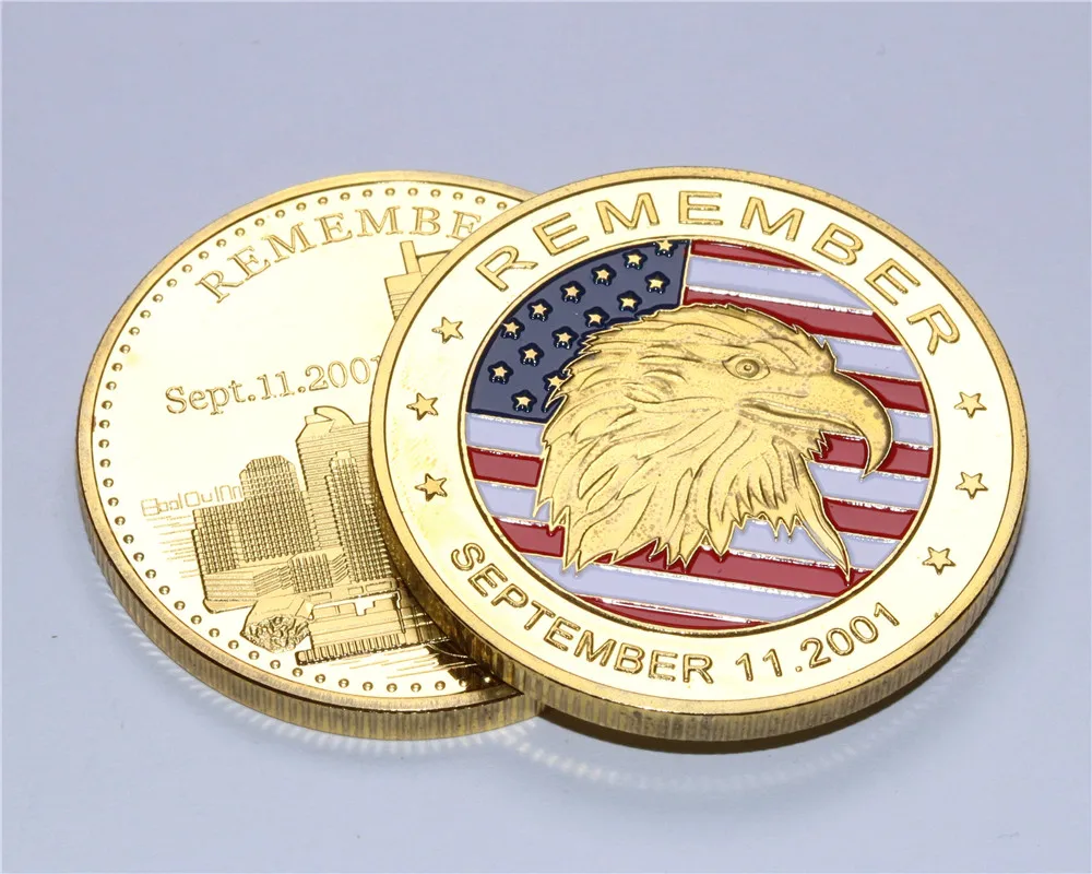 

10pcs/lot The American Eagle liberty justice United States trade gold Plated 911 Coins free shipping