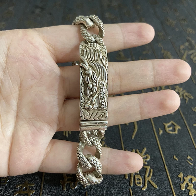 Белый латунный 12 зодиакальная головка дракона браслет ретро медный панк хип-хоп