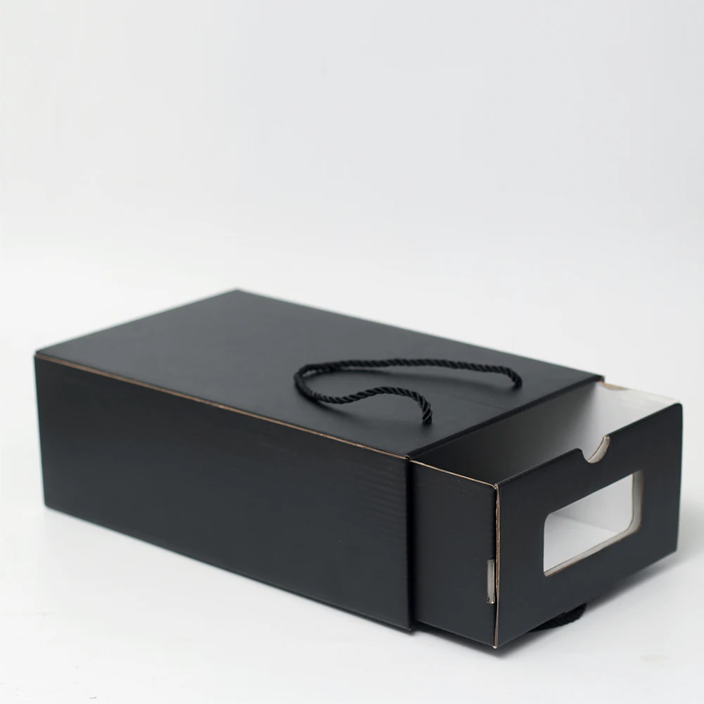 Портативная Черная коробка для обуви подарочные коробки с ручкой из веревки 3